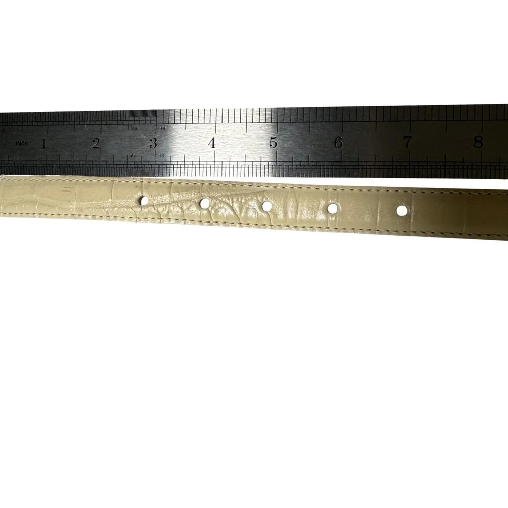 ⁠Brighton Cream Croc Embossed Leather Golf Charm Belt Silver Buckle Size M 30⁠